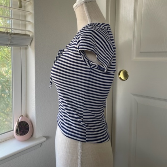 Active USA | Blue & White Striped Bodycon Tie-Front Top – Size S - Picture 3 of 7